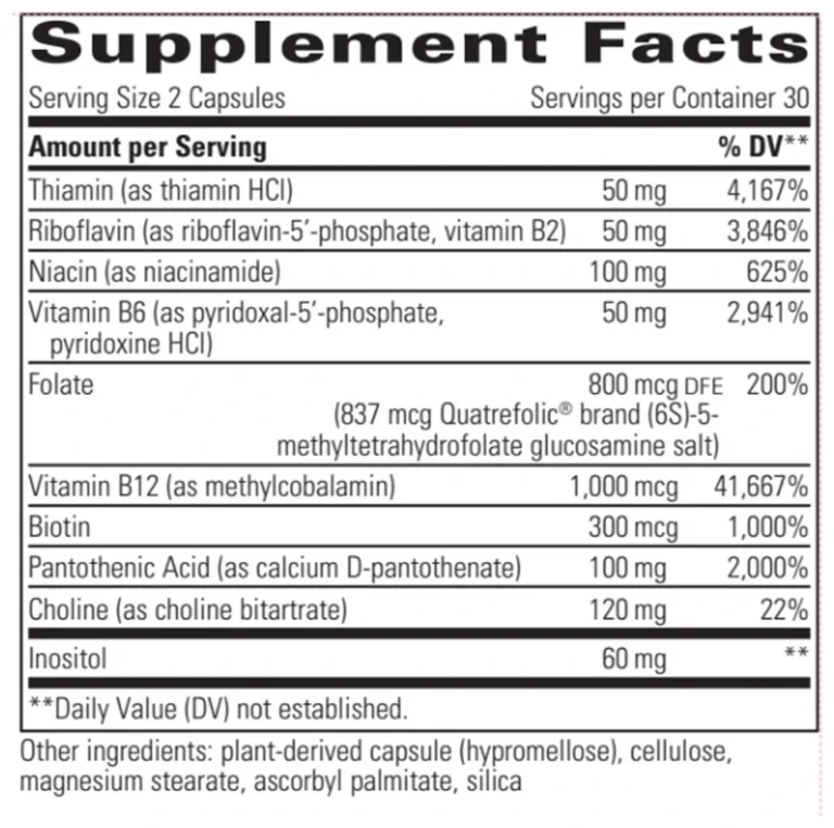 Tabla nutricional (Supplement Facts) de Active B-Complex