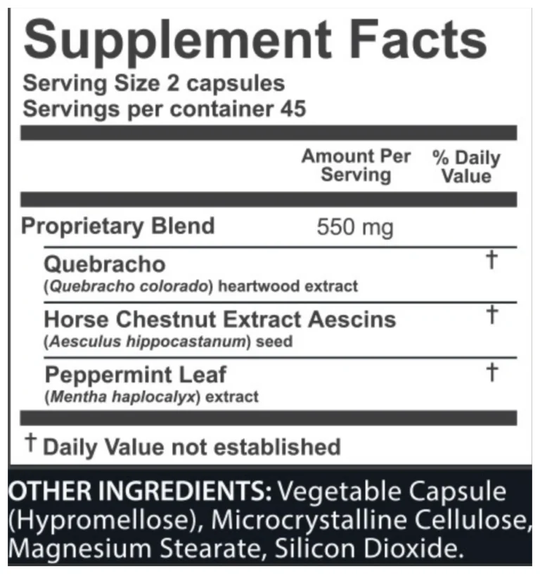 Tabla nutricional (Supplement Facts) de Atrantil