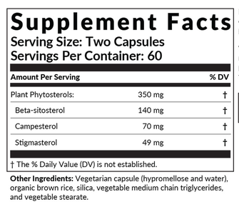 Tabla nutricional (Supplement Facts) de Beta-Sitosterol