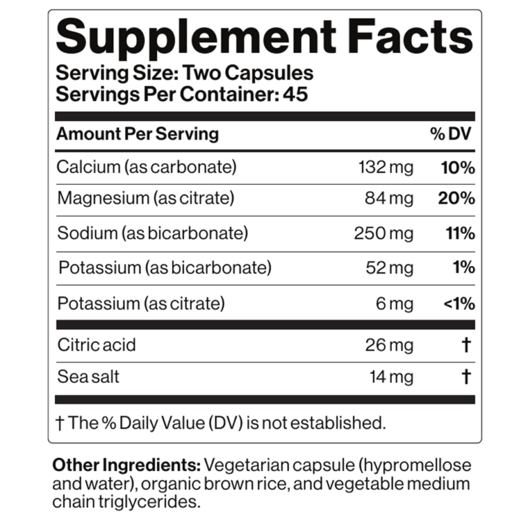 Tabla nutricional (Supplement Facts) de Bio Terrain Alkaline Caps
