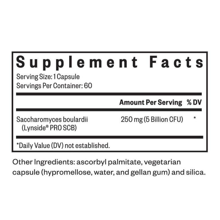 Tabla nutricional (Supplement Facts) de Saccharomyces Boulardii