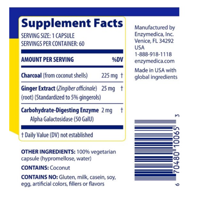 Tabla nutricional (Supplement Facts) de Purify Activated Charcoal