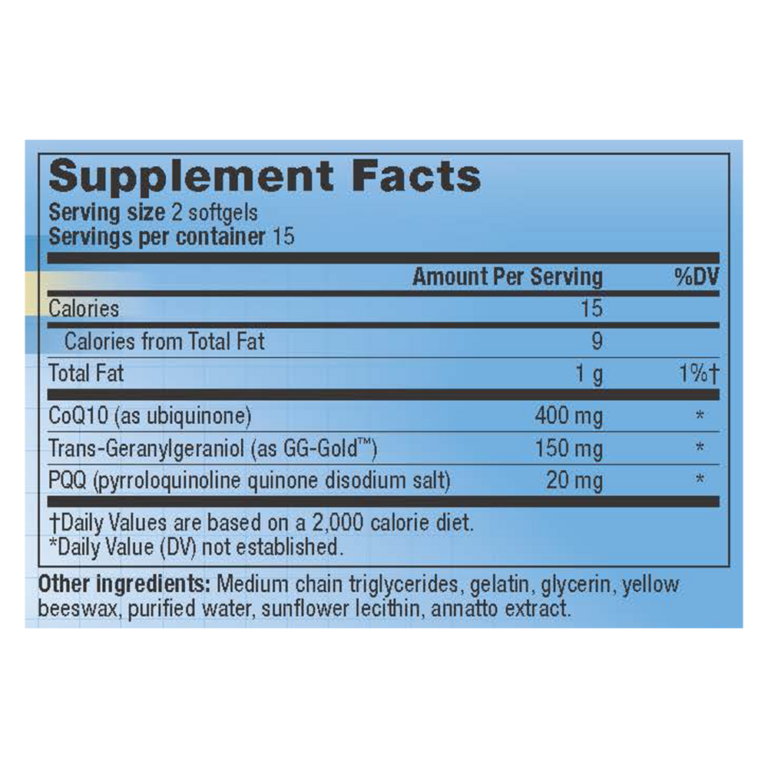 Tabla nutricional (Supplement Facts) de CoQ10 Supermax-SM