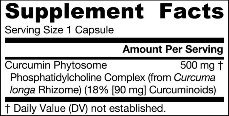 Tabla nutricional (Supplement Facts) de Curcumin Phytosome