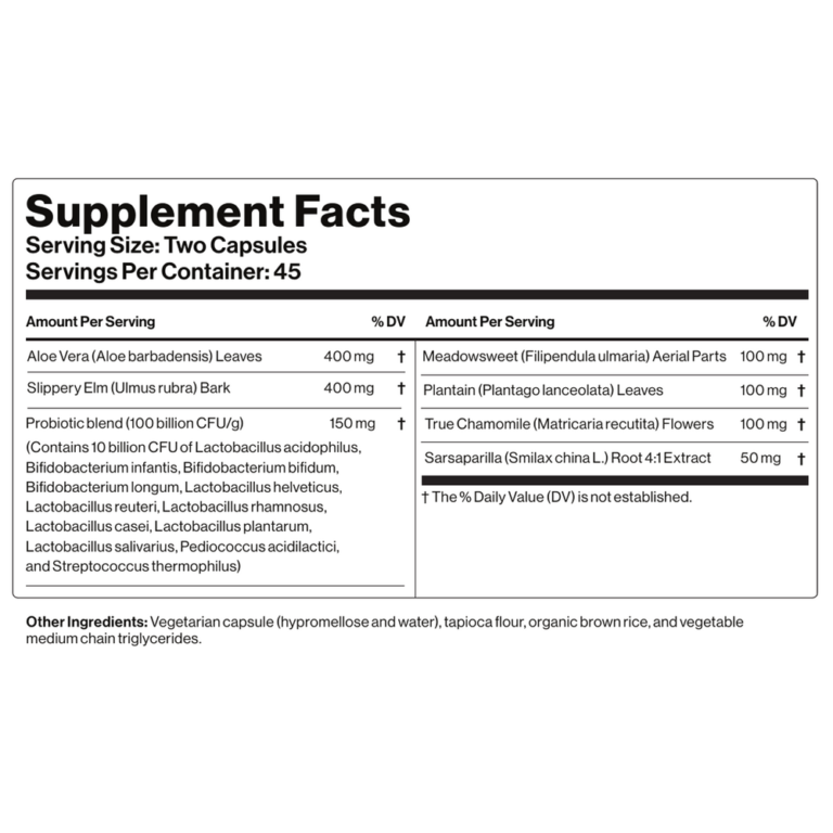 Tabla nutricional (Supplement Facts) de IntestiCalm