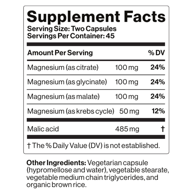 Tabla nutricional (Supplement Facts) de Magnesium Complex