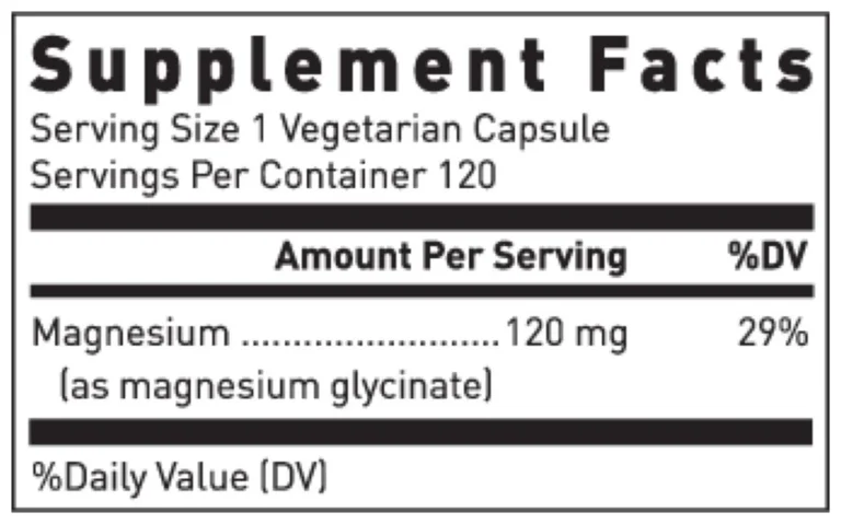 Tabla nutricional (Supplement Facts) de Magnesium Glycinate