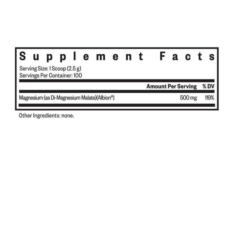 Tabla nutricional (Supplement Facts) de Magnesium Malate Powder