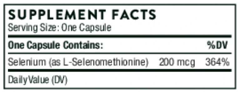 Tabla nutricional (Supplement Facts) de Selenium